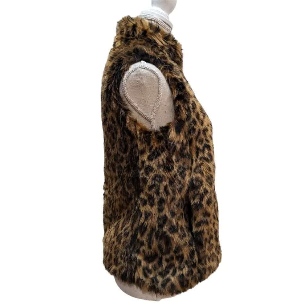 J.Crew Women's Faux-Fur Leopard Vest Zip up Style G9519 Size XXS